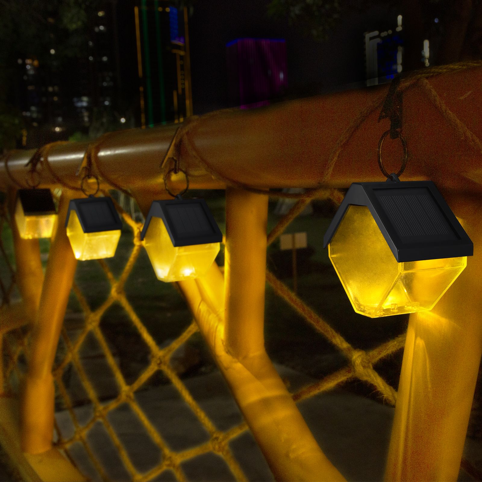 2 pcs/lot solar charging ice brick chandelier Outdoor decoration villa hanging light camping chandelier garden LED light light control sensing atmosphere garden light IP65 waterproof 3 kinds of installation Two monocrcrystalline silicon PET solar panels charging protection color changing warm light + color light